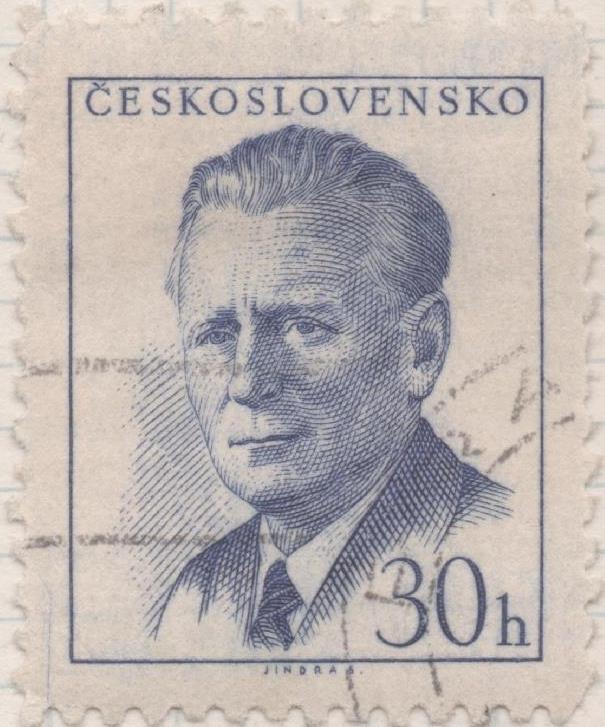 Sello E00835: hoja 57, Checoslovaquia: Sello Gris azulado dentado. Pres. A. Anovotny, 30 Haleru
