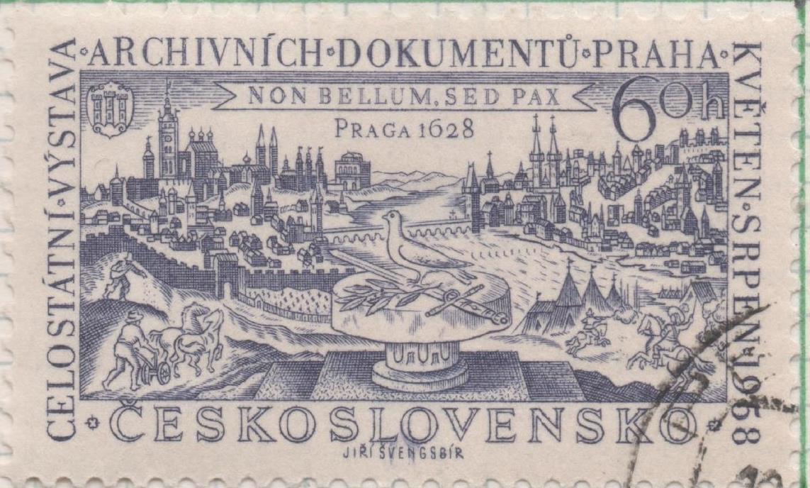 Sello E00834: hoja 56, Checoslovaquia: Sello Lila grisaceo dentado. Exp de Achivos Nacionales de Praga, 60 Haleru