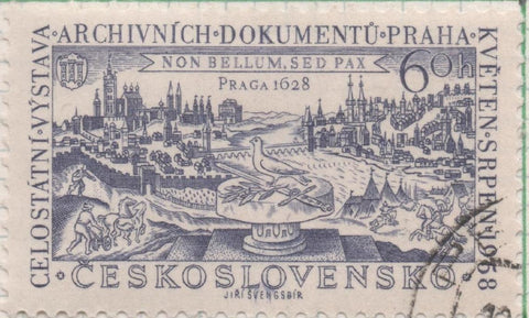Sello E00834: hoja 56, Checoslovaquia: Sello Lila grisaceo dentado. Exp de Achivos Nacionales de Praga, 60 Haleru