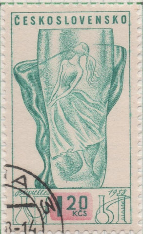 Sello E00831: hoja 56, Checoslovaquia: Sello Verde dentado. Exp. Internacional de Bruselas. Cristaleria, 1,20 Koruna