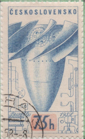 Sello E00830: hoja 56, Checoslovaquia: Sello Azul dentado. Exp,. Internacionl de Bruselas, Turbin Kaplan, 75 Haleru