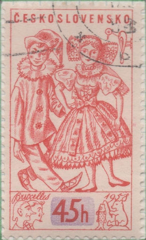 Sello E00828: hoja 56, Checoslovaquia: Sello Rojo claro dentado. Exp. Internacional de Bruselas. Muñecos de juguete, 45 Haleru
