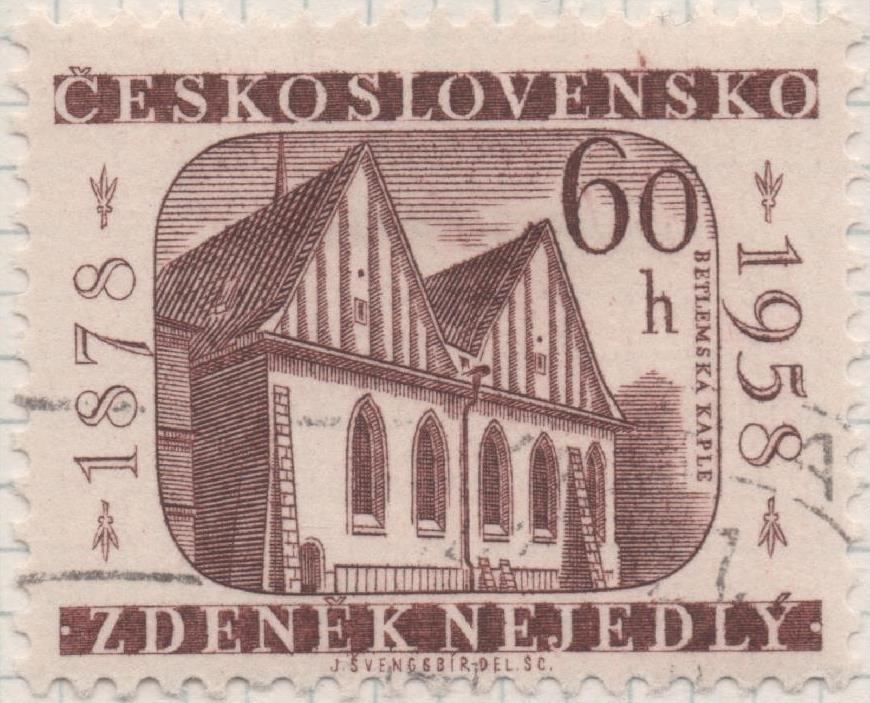 Sello E00826: hoja 56, Checoslovaquia: Sello Marron oscuro dentado. 80 Aniv de Zdenek Nejedly, 60 Haleru