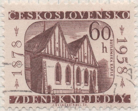 Sello E00826: hoja 56, Checoslovaquia: Sello Marron oscuro dentado. 80 Aniv de Zdenek Nejedly, 60 Haleru