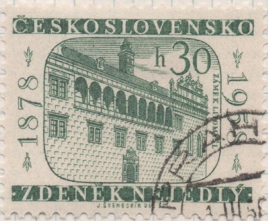 Sello E00825: hoja 56, Checoslovaquia: Sello Verde oscuro dentado. 80 Aniv de Zdenek Nejedly, 30 Haleru