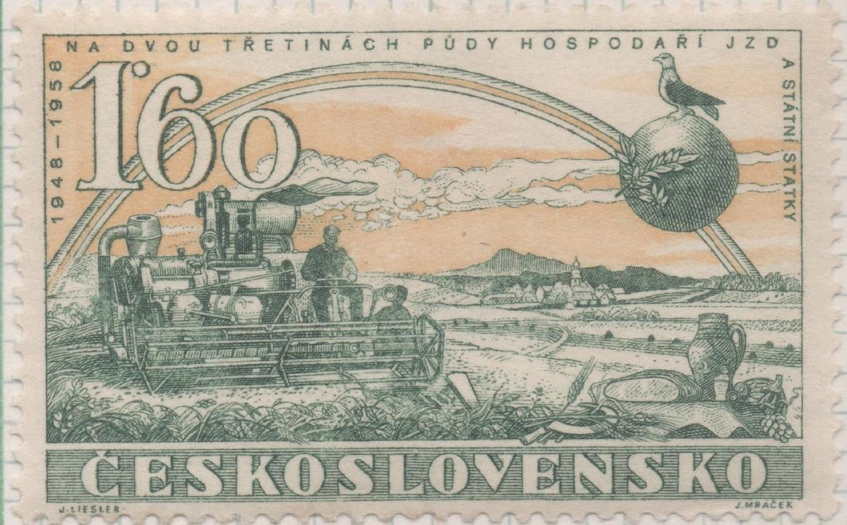 Sello E00823: hoja 56, Checoslovaquia: Sello Verde y amarilla dentado. 10º Aniv del Febrero Vicotrioso, 1,60 Koruna