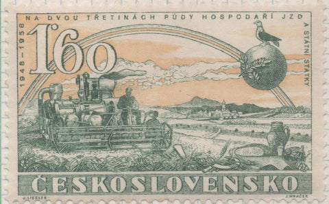 Sello E00823: hoja 56, Checoslovaquia: Sello Verde y amarilla dentado. 10º Aniv del Febrero Vicotrioso, 1,60 Koruna