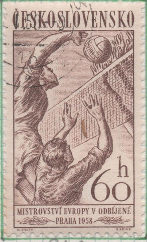 Sello E00819: hoja 56, Checoslovaquia: Sello Marron claro dentado. Campeonatos Mundiales en Europa. Praga, 60 Haleru