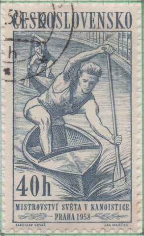Sello E00818: hoja 56, Checoslovaquia: Sello Azul dentado. Campeonatos Mundiales en Europa. Praga, 40 Haleru