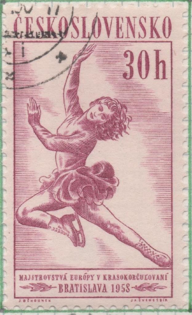 Sello E00817: hoja 56, Checoslovaquia: Sello Rosa oscuro dentado. Campeonatos Mundiales de Europa. Brastislava, 30 Haleru