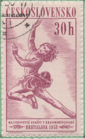Sello E00817: hoja 56, Checoslovaquia: Sello Rosa oscuro dentado. Campeonatos Mundiales de Europa. Brastislava, 30 Haleru
