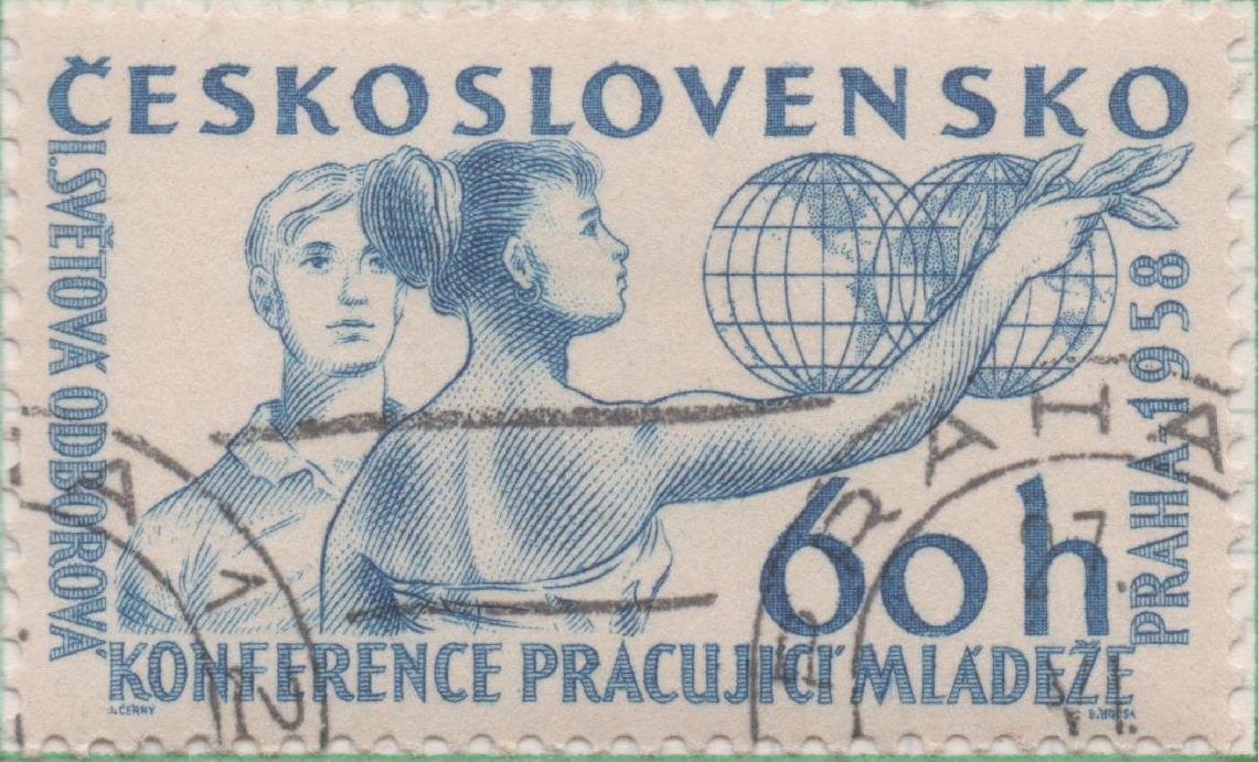 Sello E00816: hoja 55, Checoslovaquia: Sello Azul dentado. Eventos y Congresos, 60 Haleru 