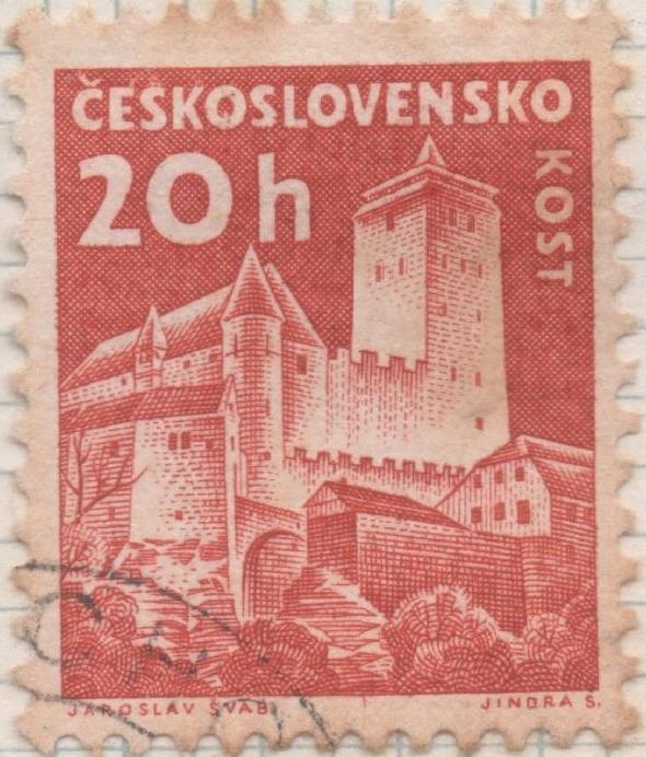 Sello E00944: hoja 64, Checoslovaquia: Sello Naranja dentado. Castillos Diversos. Kost, 20 Haleru