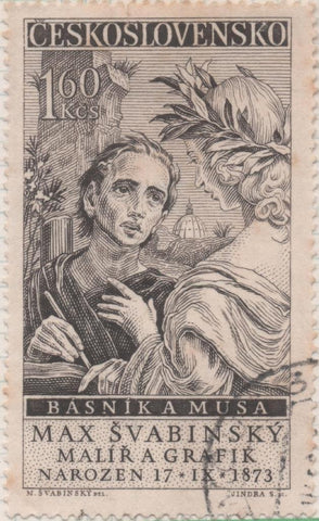 Sello E00846: hoja 57, Checoslovaquia: Sello Negro dentado. 85 Aniv del Nacimiento de Maximilian Svabinsky, 1,60 Koruna
