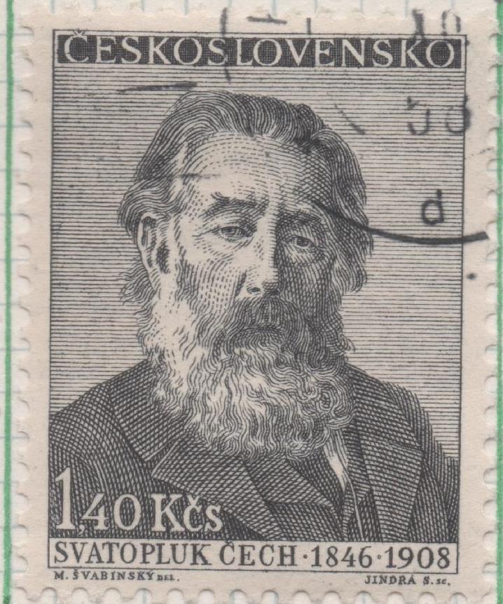 Sello E00873: hoja 59, Checoslovaquia: Sello Gris oscuro dentado. Escritores. Svatopluk Čech, 1,40 Haleru