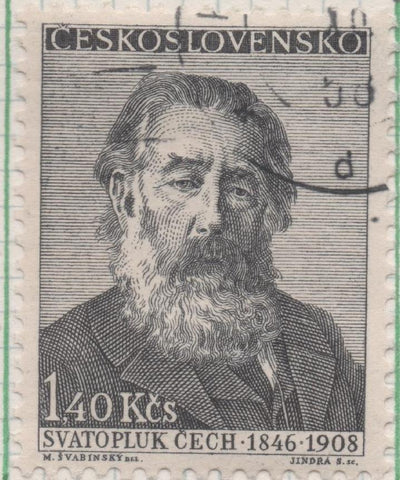 Sello E00873: hoja 59, Checoslovaquia: Sello Gris oscuro dentado. Escritores. Svatopluk Čech, 1,40 Haleru
