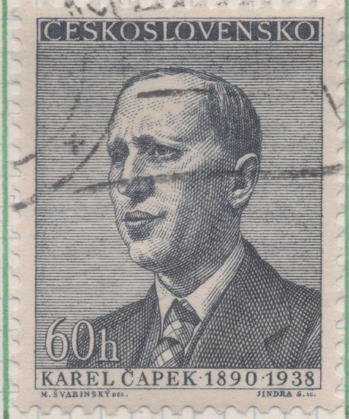 Sello E00872: hoja 59, Checoslovaquia: Sello Gris oscuro dentado. Escritores. Karel Čapek, 60 Haleru