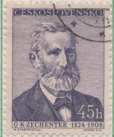 Sello E00871: hoja 59, Checoslovaquia: Sello Violeta oscuro dentado. Escritores. G. K. Zechenter, 45 Haleru