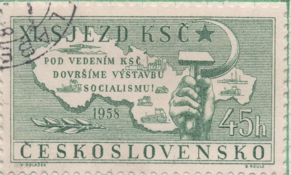 Sello E00868: hoja 59, Checoslovaquia: Sello Verde dentado. 11Congrreso del Partido Comunista, 45 Haleru