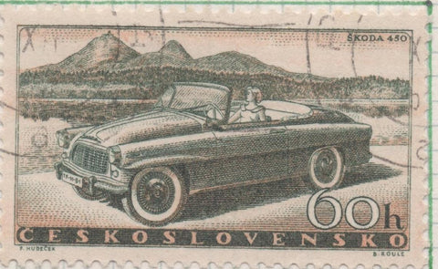 Sello E00857: hoja 58, Checoslovaquia: Sello Azul grisaceo dentado. Industria del Automovil. Škoda 450, 60 Haleru