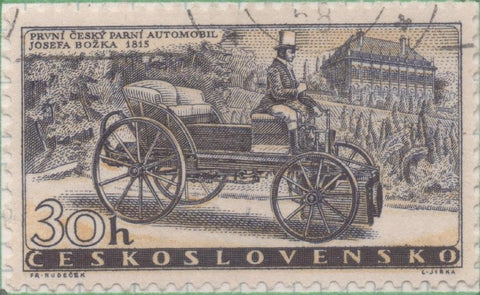 Sello E00855: hoja 58, Checoslovaquia: Sello Marron oscuro dentado. Industri del Automovil.Coche de vapor Božek, 30 Haleru
