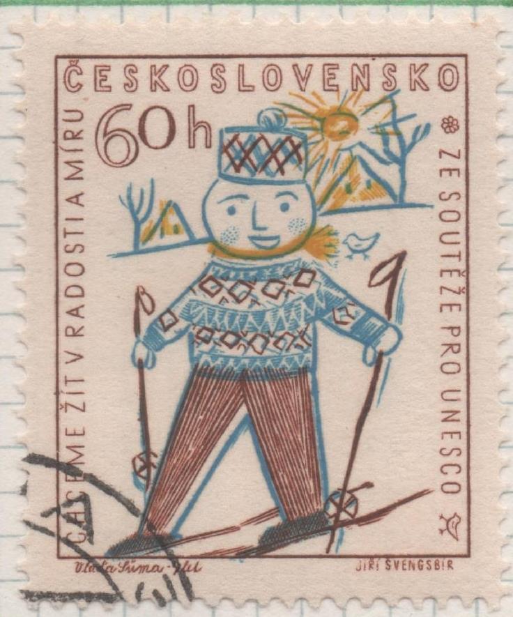 Sello E00853: hoja 58, Checoslovaquia: Sello Multicolr dentado. UNESCO, 60 Haleru
