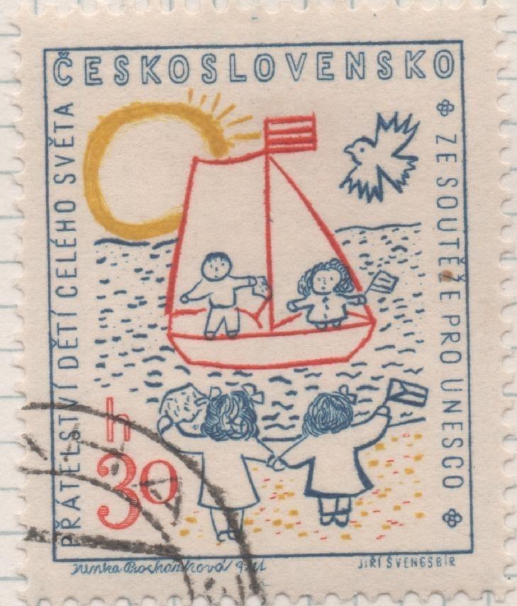 Sello E00851: hoja 58, Checoslovaquia: Sello Multicolor dentado. UNESCO, 30 Haleru