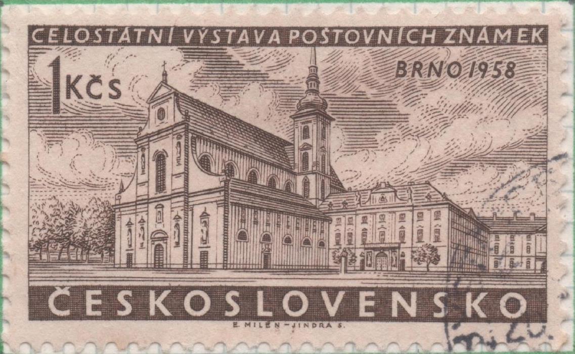 Sello E00849: hoja 57, Checoslovaquia: Sello Marron oscuro dentado. Exp. Filatélica Nacional de Brno,1 Koruna 
