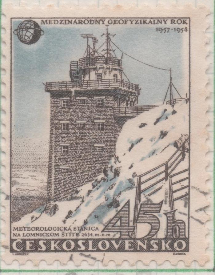 Sello E00812: hoja 55, Checoslovaquia: Sello Gris y azul dentado. Año Geofísico Internacional, 45 Haleru
