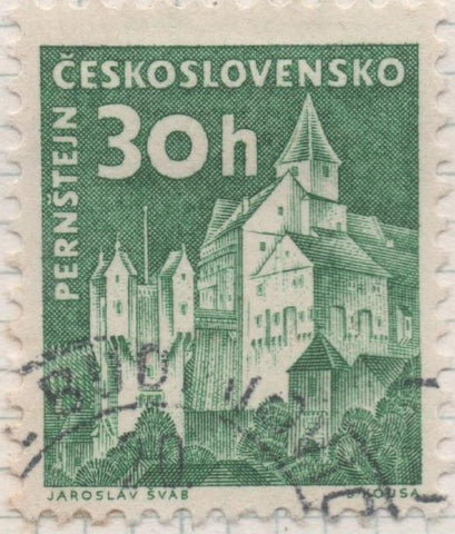 Sello E00945: hoja 64, Checoslovaquia: Sello Verde dentado. Castillos diversos. Pernstejn, 30 Haleru