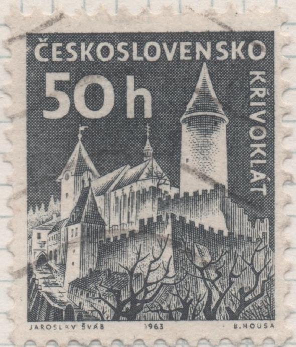 Sello E00947: hoja 64, Checoslovaquia: Sello Negro dentado. Castillos diversos.  Krivoklat, 50 Haleru