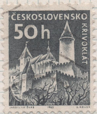 Sello E00947: hoja 64, Checoslovaquia: Sello Negro dentado. Castillos diversos.  Krivoklat, 50 Haleru