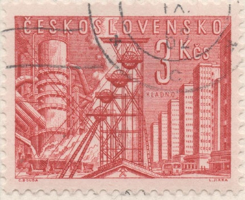 Sello E01037: hoja 68, Checoslovaquia: Sello  rojo dentado. Fundición de Kladno, 3 Koruny