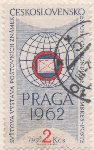 Sello E01030: hoja 68, Checoslovaquia: Sello Azul y rojo dentado. Praga 62. Exposición filatelica naional, 2 Koruny