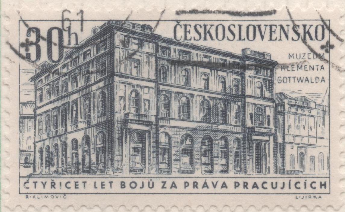 Sello E01025: hoja 68, Checoslovaquia: Sello Azul oscuro dentado, 40 Aniv. Partido Comunista. Museo de Gottwald, Praga, 30 Haleru