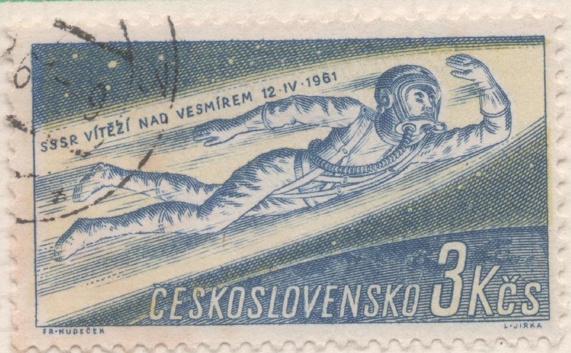 Sello E01020: hoja 68, Checoslovaquia: Sello Azul y amarillo dentado. 1er Cosmonauta Yuri A. Gagarin, 3 Koruny