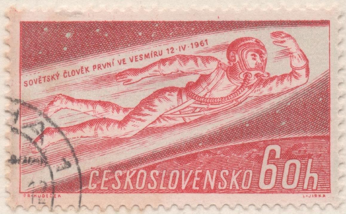 Sello E01019: hoja 68, Checoslovaquia: SelloRojo dentado. 1er Cosmonauta. Yuri A. Gagarin, 6 0 Haleru