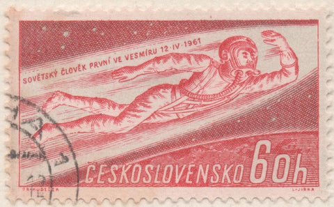 Sello E01019: hoja 68, Checoslovaquia: SelloRojo dentado. 1er Cosmonauta. Yuri A. Gagarin, 6 0 Haleru
