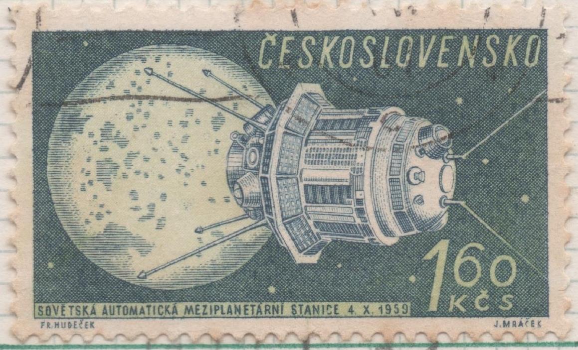 Sello E01074: hoja 70, Checoslovaquia: Sello Verde oscuro dentado. 2ª Serie Exploración del Espacio. Estación automática en la luna, 1,60 Koruna