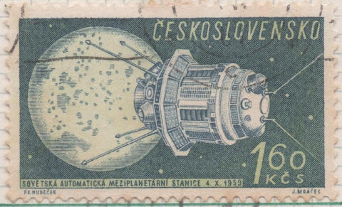 Sello E01074: hoja 70, Checoslovaquia: Sello Verde oscuro dentado. 2ª Serie Exploración del Espacio. Estación automática en la luna, 1,60 Koruna