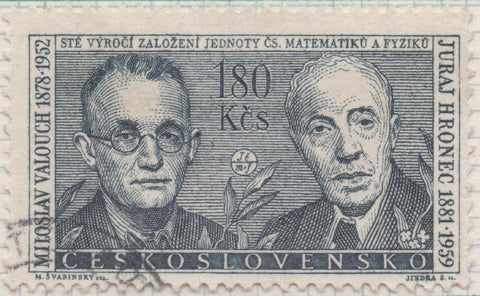 Sello E01071. hoja 70, Checoslovaquia: Sello Azul oscuro dentado. Grandes aniversarios. Miloslav Valouch y Juraj Hronec, 1,80 Koruna