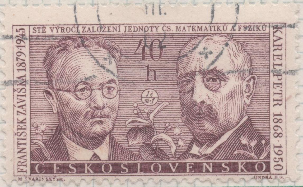 Sello E01070: hoja 70, Checoslovaquia: Sello Marron dentado. Grandes aniversarios. František Záviška y Karel Petr, 40 Haleru