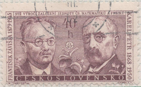 Sello E01070: hoja 70, Checoslovaquia: Sello Marron dentado. Grandes aniversarios. František Záviška y Karel Petr, 40 Haleru