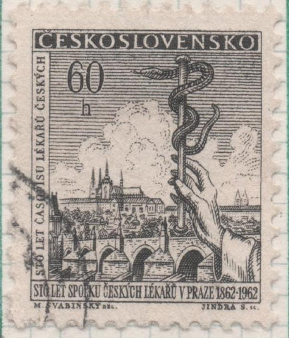 Sello E01068: hoja 70, Checoslovaquia: Sello Gris oscuro dentado. Grandes aniversarios.  Centenario de la Asociación Médica Checa, 60 Haleru