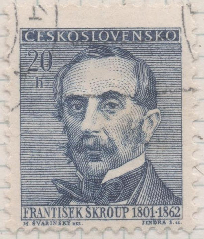 Sello E01066: hoja 70, Checoslovaquia: Sello Azul oscuro dentado. Grandes Aniversarios. František Škroup, 20 Haleru