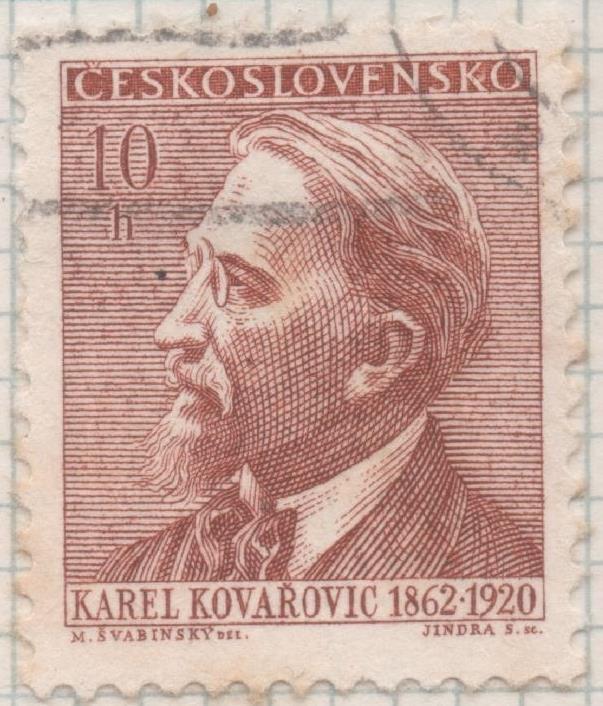 Sello E01065: hoja 70, Checoslovaquia: Sello Marron claro dentado. Grandes aniversarios. Karel Kovařovic, 10 Haleru