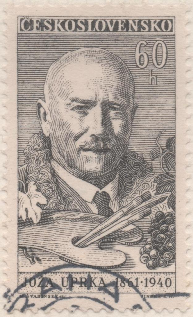 Sello E01015: hoja 67, Checoslovaquia: Sello Gris dentado. Aniversarios Culturales. Joža Úprka,  60 Haleru