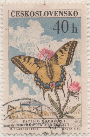 Sello E01051: hoja 69, Checoslovaquia: Sello Multiolor dentado. Mariposas diversas. Cola de Golondrina, 40 Haleru