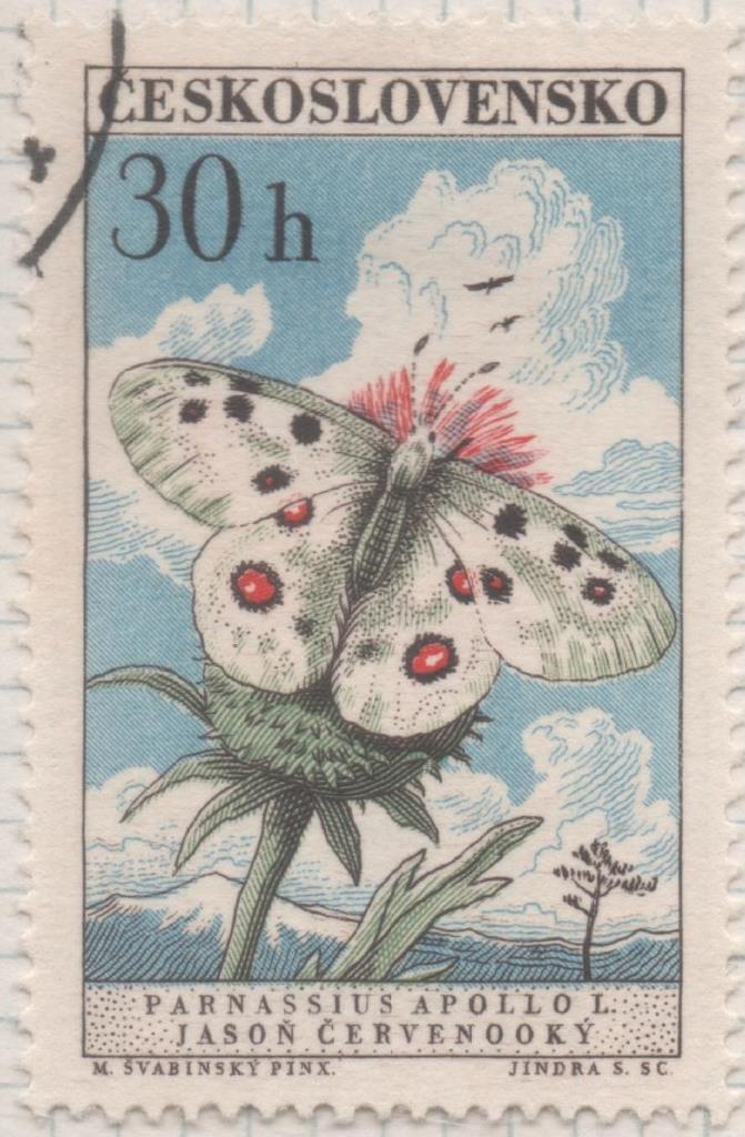 Sello E01050: hoja 69, Checoslovaquia: Sello Multicolor dentado. Mariposas diversas. Apolo, 30 Haleru