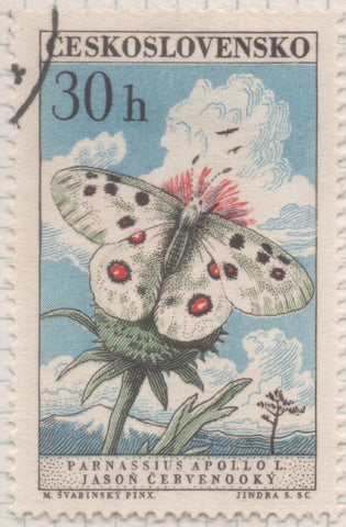 Sello E01050: hoja 69, Checoslovaquia: Sello Multicolor dentado. Mariposas diversas. Apolo, 30 Haleru